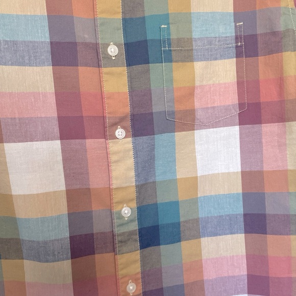 UNISEX ARIZONA JEANS MED BUTTON DN SHIRT PLAID SHORT SLEEVE COTTON FALL COLORS - Picture 2 of 10